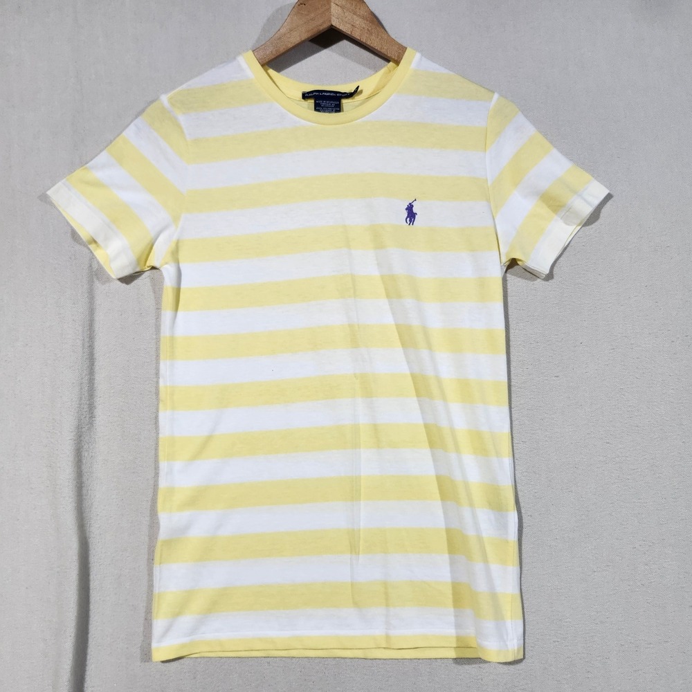 Ralph Lauren Sport Womens Yellow White Striped Short Sleeve T-Shirt Size M